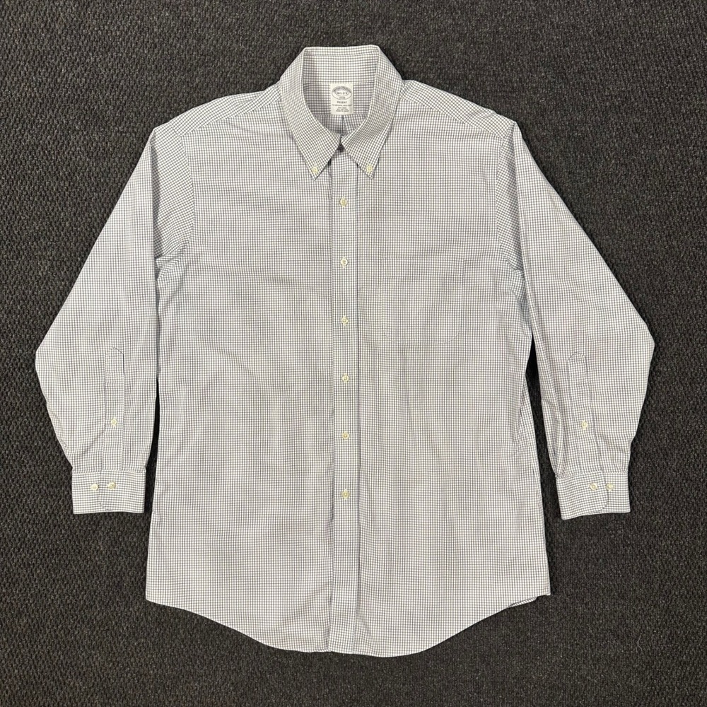 Brooks Brothers Regent Dress Shirt Mens 16.5 32/33 Blue White Check Office